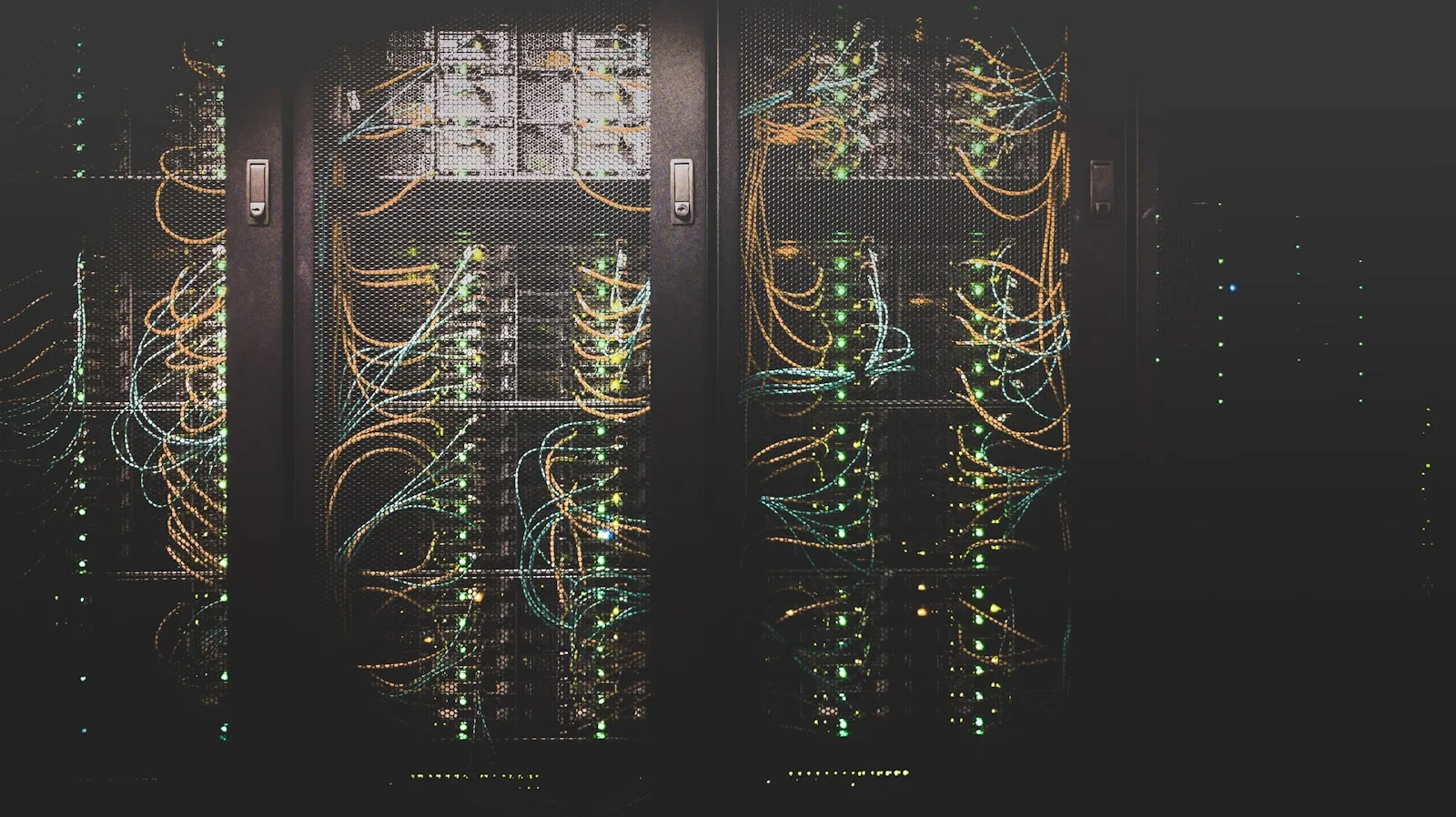 Cabled network racks operating in a dark server room